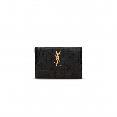 YSL UPTOWN FLAP CARD CASE IN CROCODILE-EMBOSSED SHINY LEATHER 582305DND1J1000 (10.5*7*1.5cm)